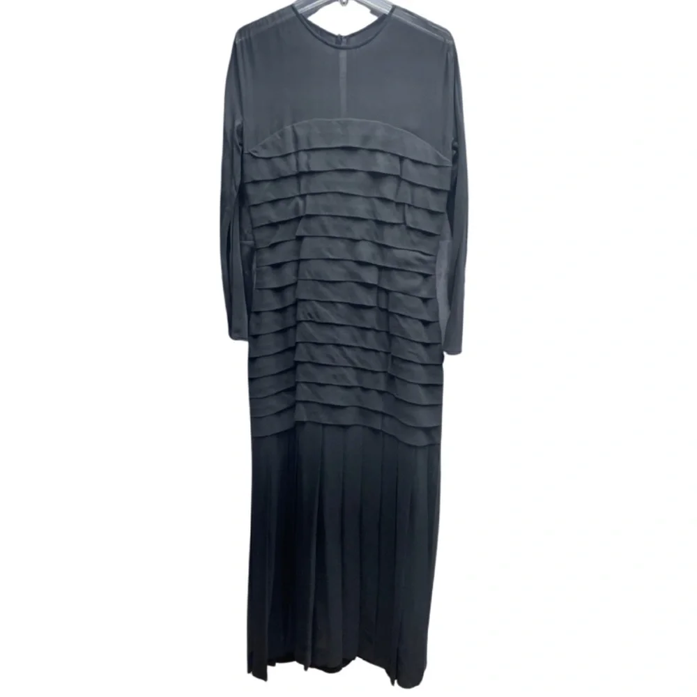 Carmen Marc Valvo Black Silk Maxi Dress With Sheer Sleeves, Tiered, Sz 10 - Picture 1 of 8